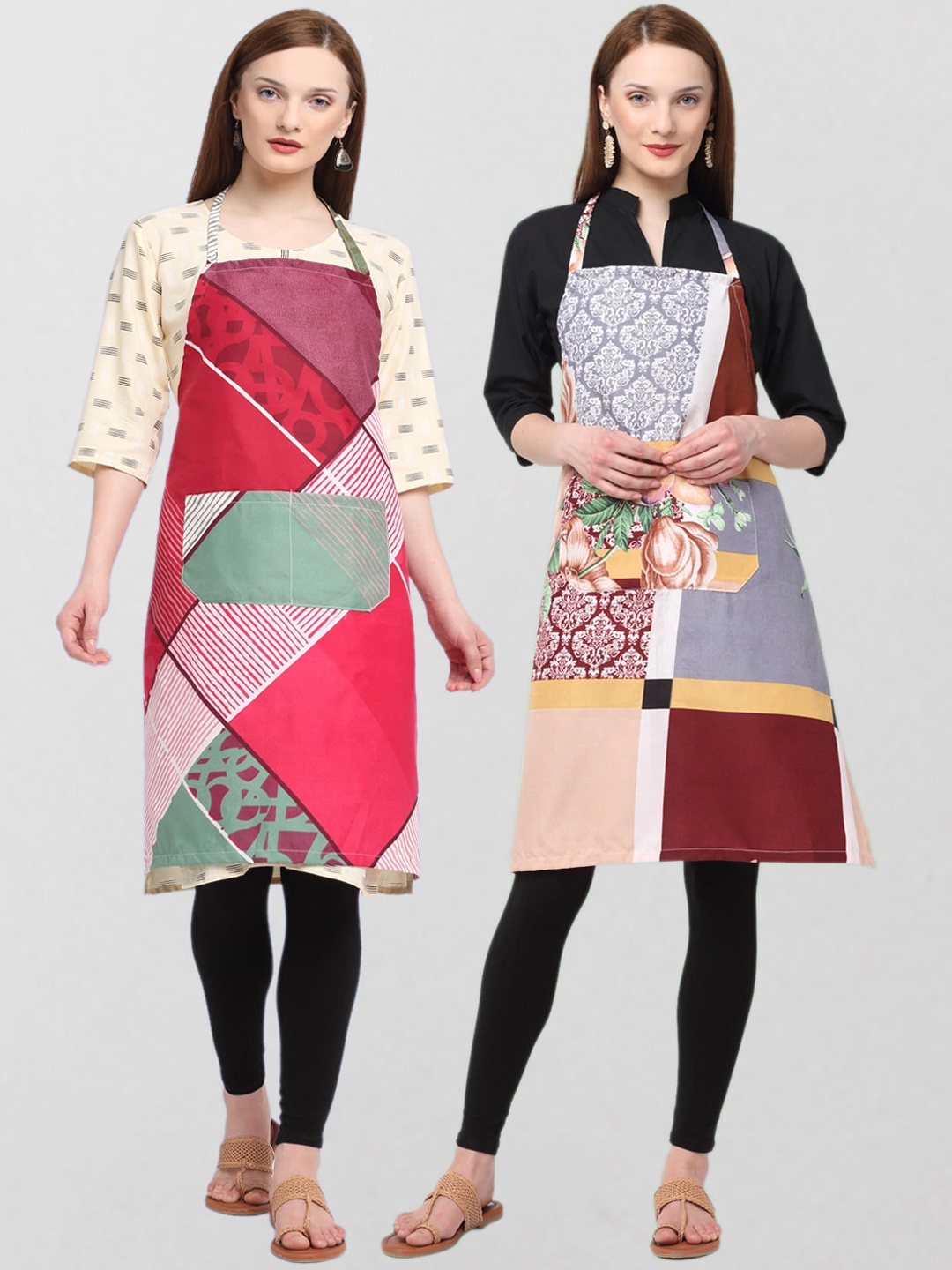

KLOTTHE Unisex Pack Of 2 Printed 210 TC Cotton Aprons, Pink