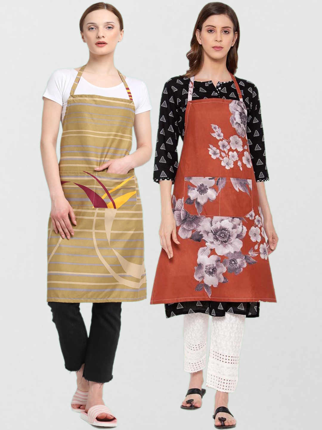 

KLOTTHE Unisex Pack Of 2 Printed 210 TC Cotton Aprons, Beige