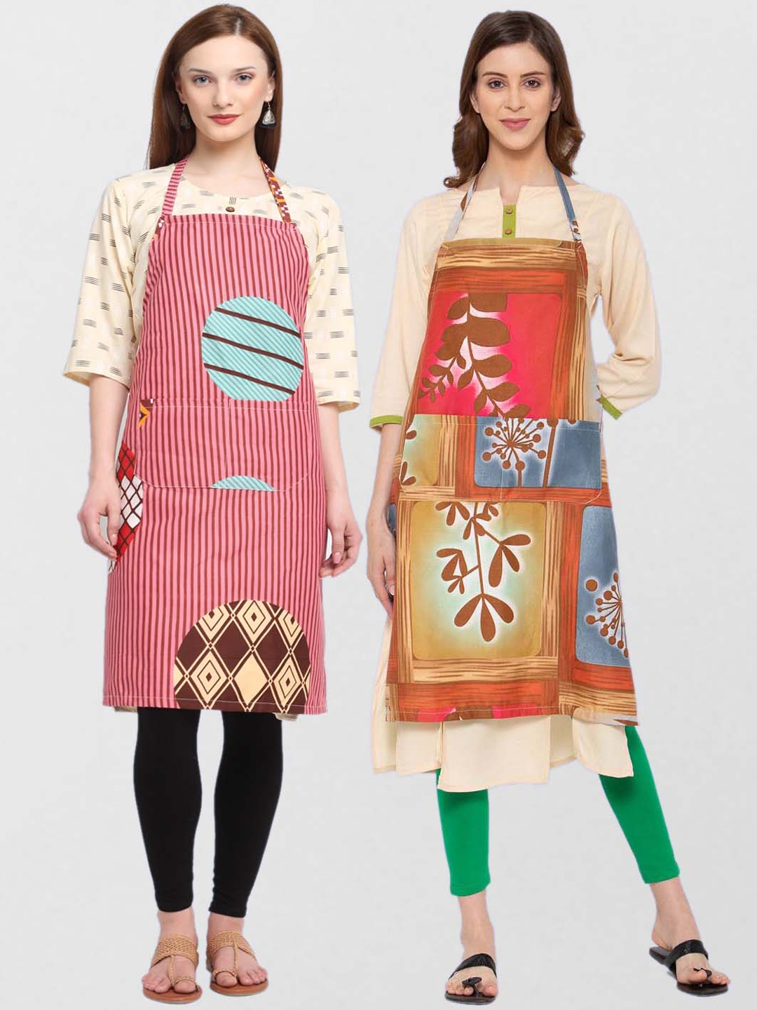 

KLOTTHE Unisex Pack Of 2 Printed 210 TC Cotton Aprons, Pink