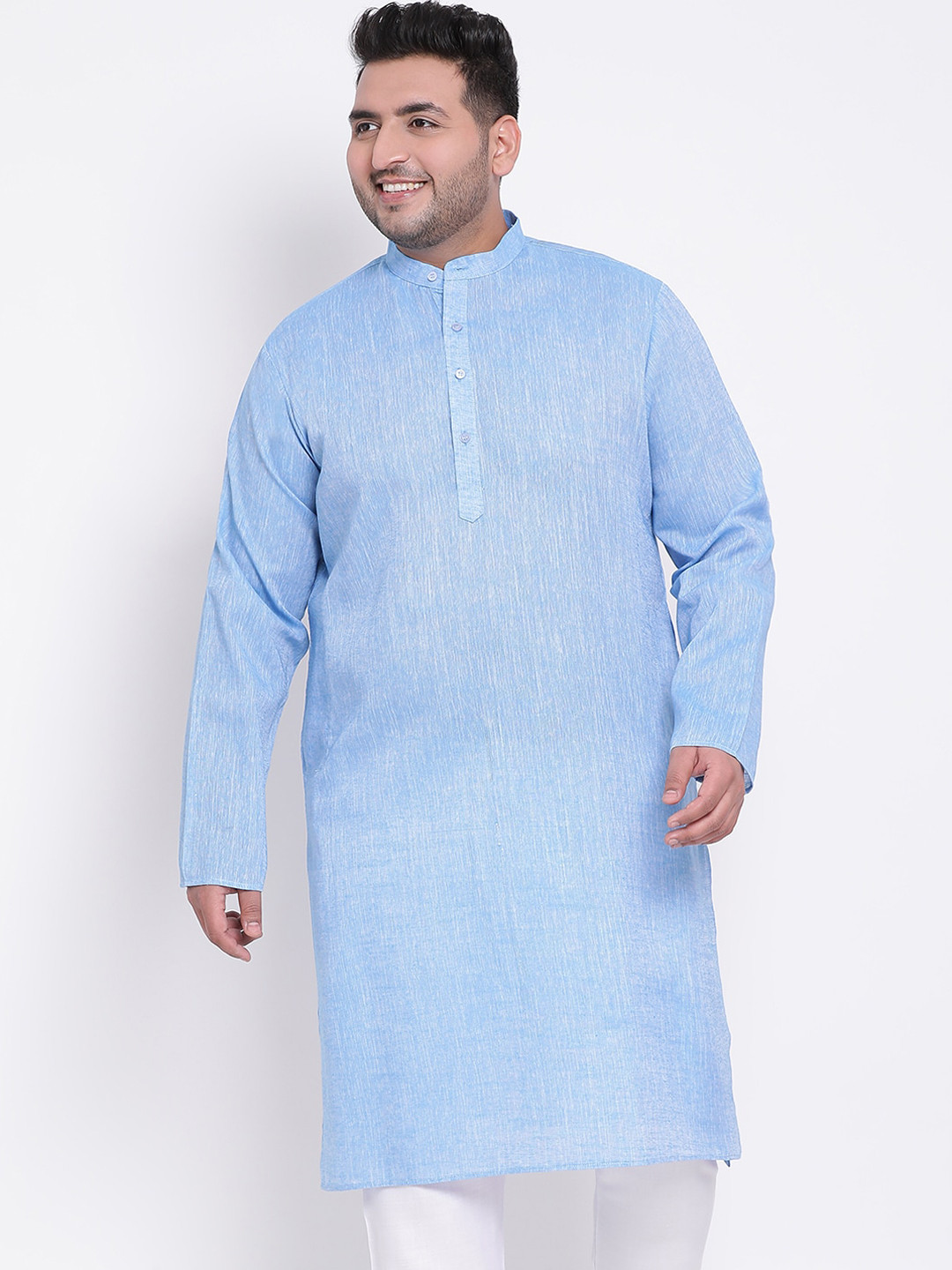 

Hangup Men Blue Linen Kurta with Pyjamas