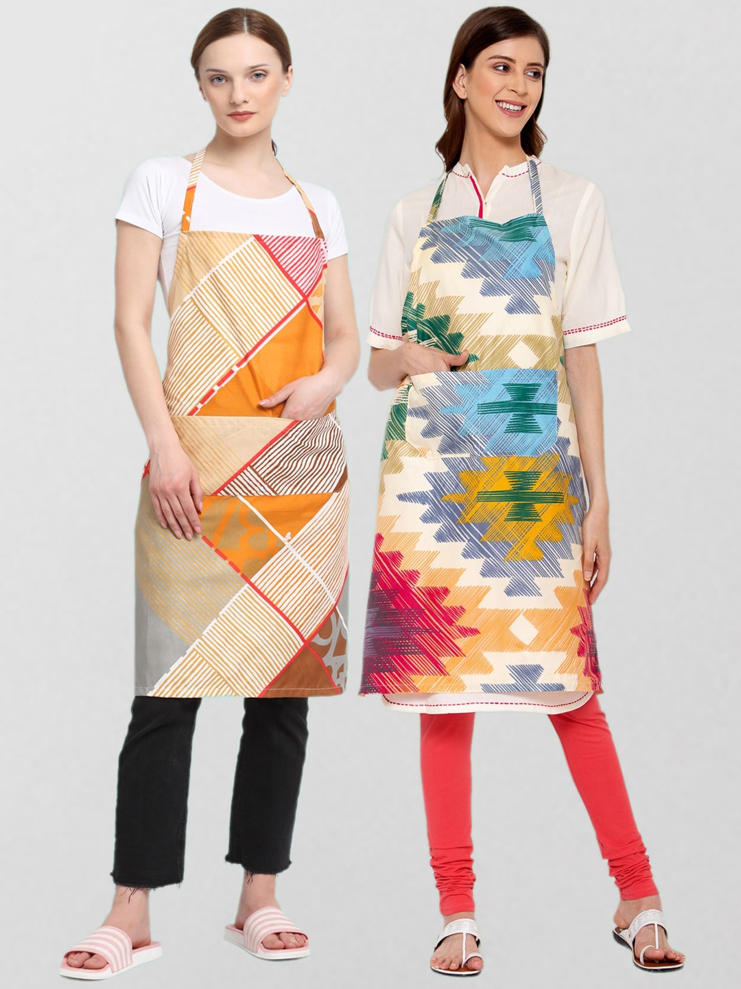 

KLOTTHE Unisex Pack Of 2 Printed 210TC Cotton Aprons, Beige