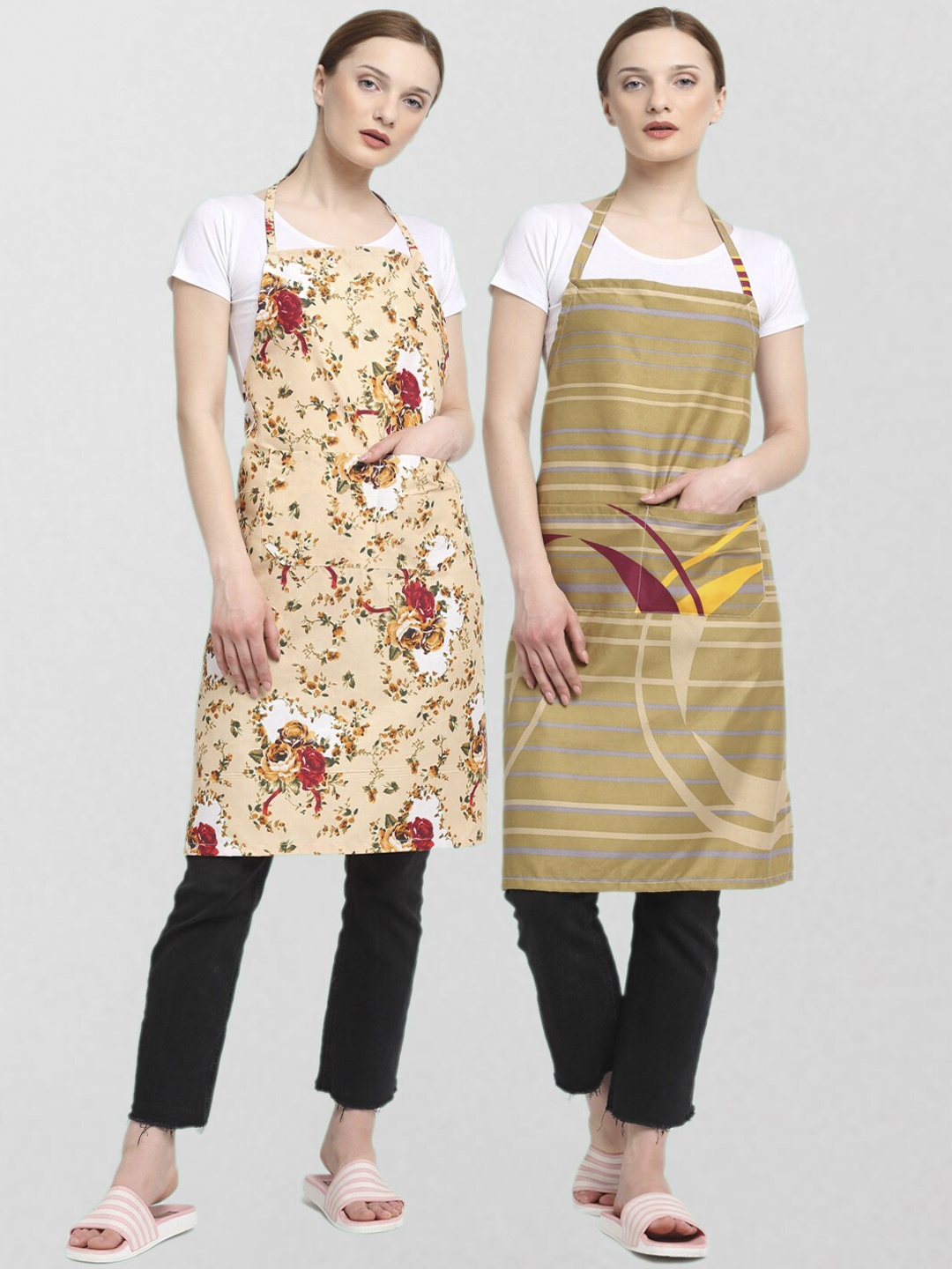 

KLOTTHE Unisex Pack Of 2 Printed 210TC Cotton Aprons, Beige