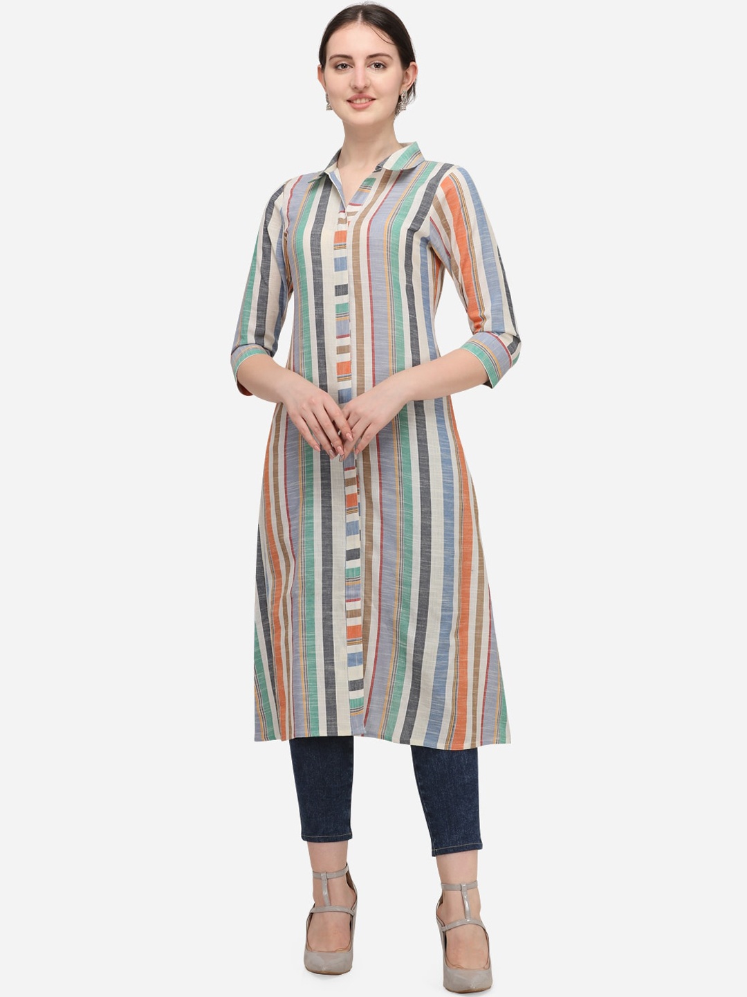 

VAABA Women Multicoloured Striped Kurta, Multi