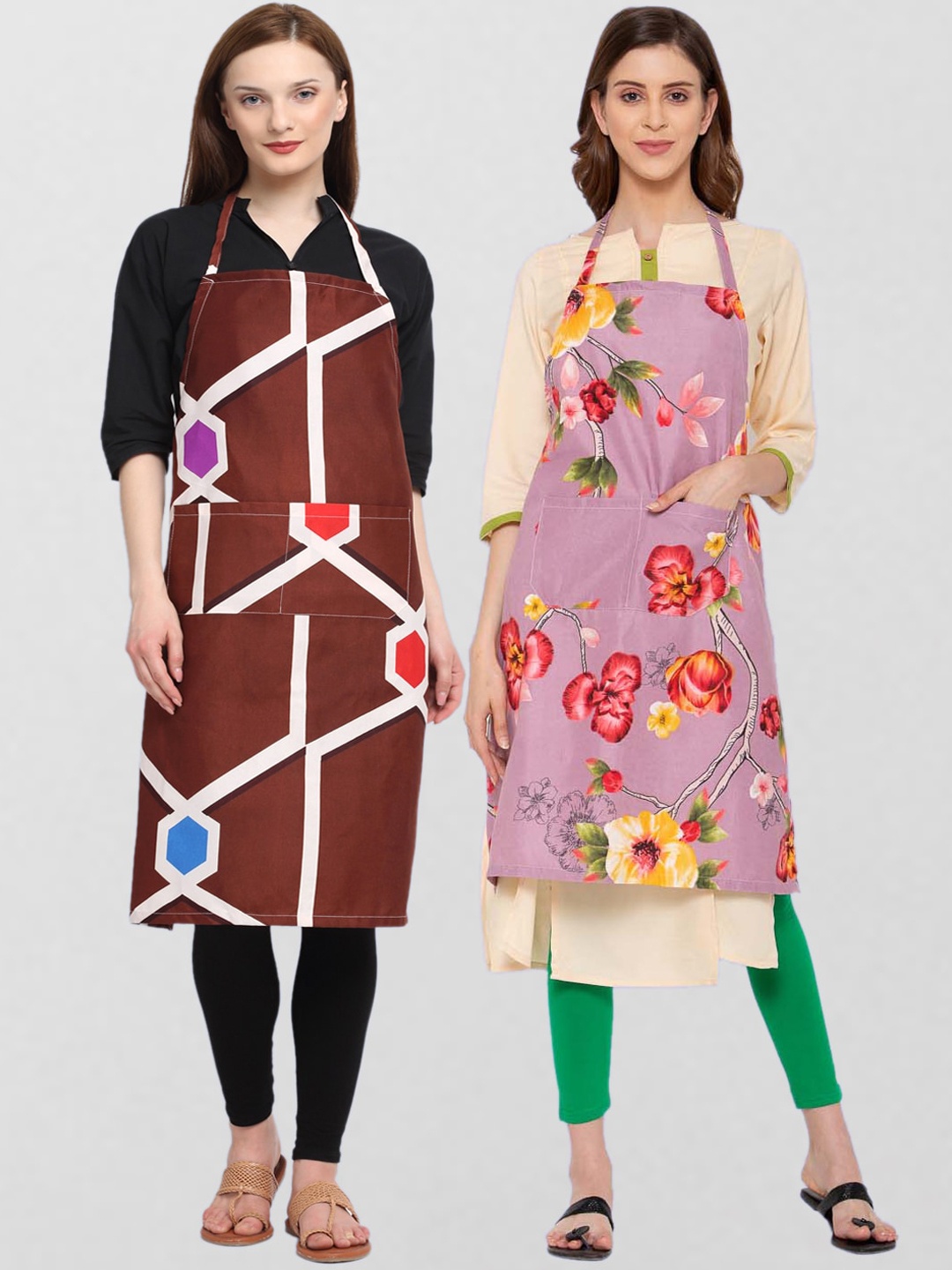 

KLOTTHE Unisex Pack Of 2 Printed 300 TC Aprons, Pink