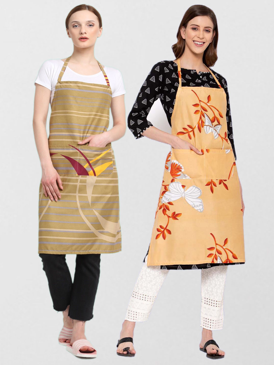 

KLOTTHE Unisex Pack Of 2 Printed 210TC Cotton Aprons, Brown