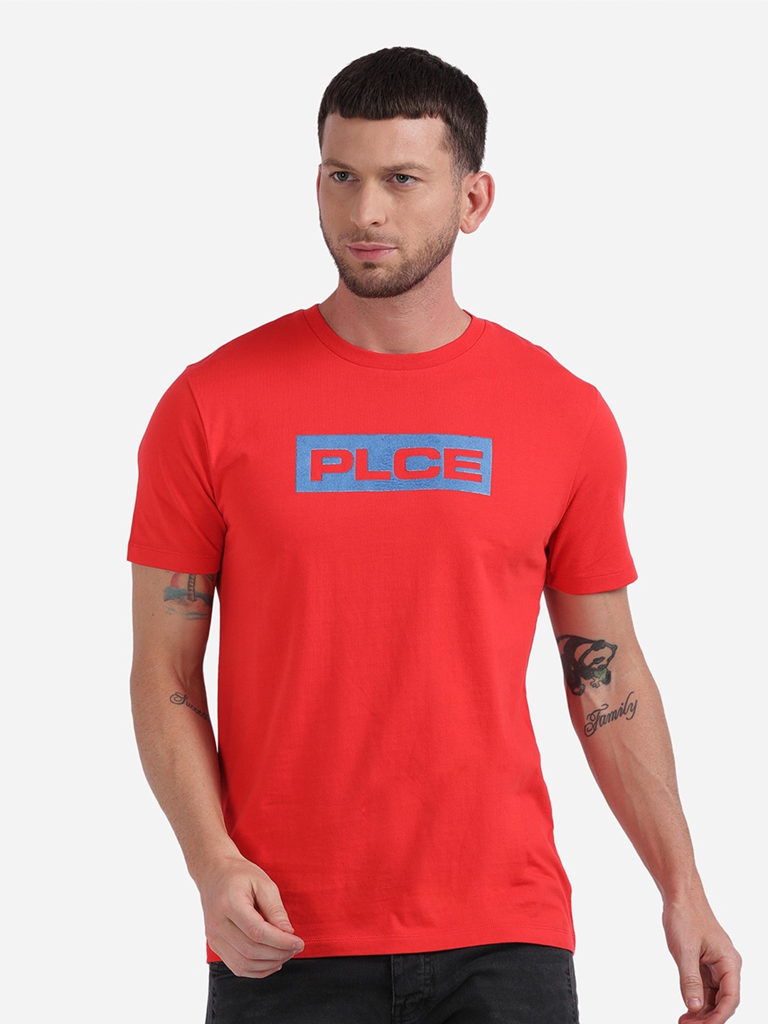 

883 Police Men Red Typography Printed T-shirt