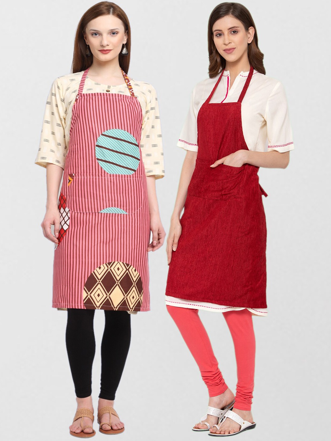 

KLOTTHE Unisex Pack Of 2 Printed Cotton 210 TC Aprons, Red