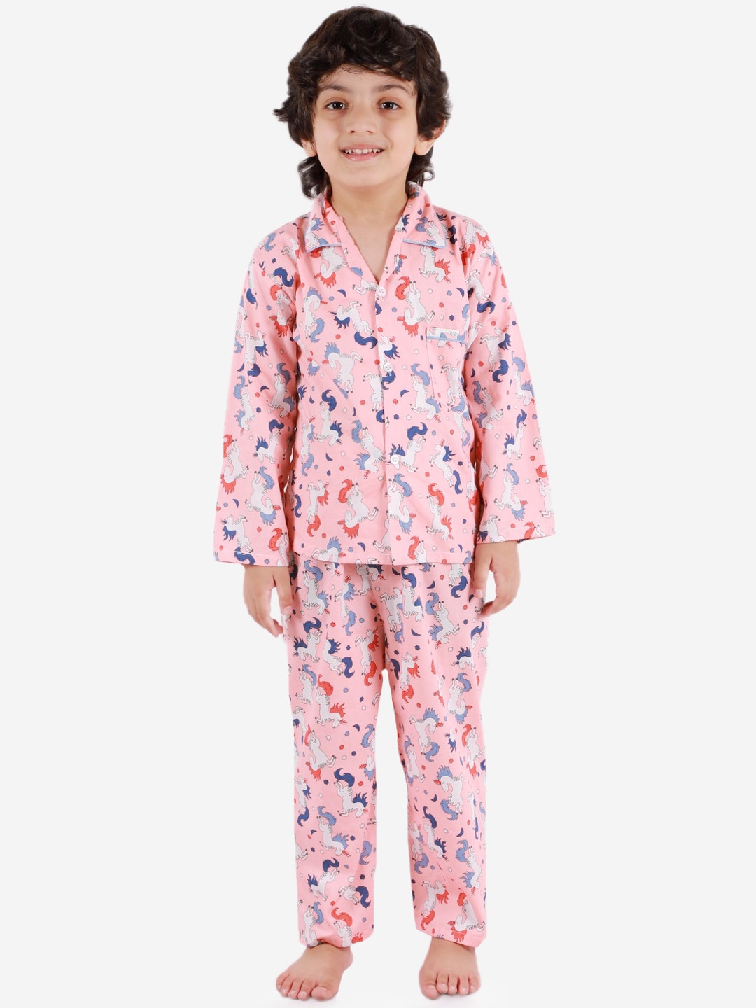 

KID1 Boys Pink & White Printed Night suit