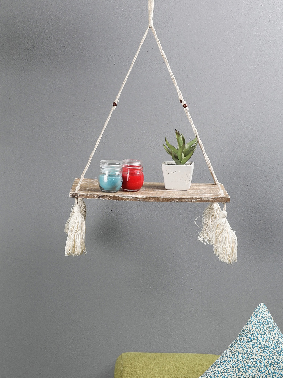 The Decor Mart Off-White Macrame Wall Hanging Shelf