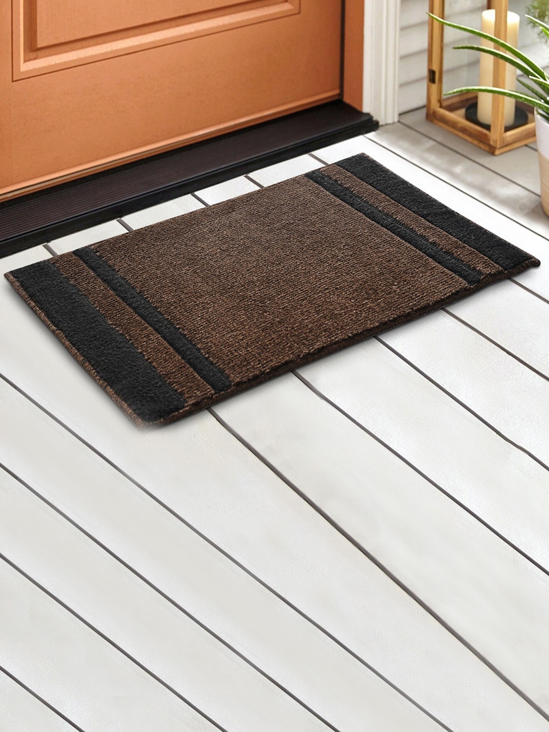 Saral Home Brown & Black Solid Cotton Anti-Skid Door Mat