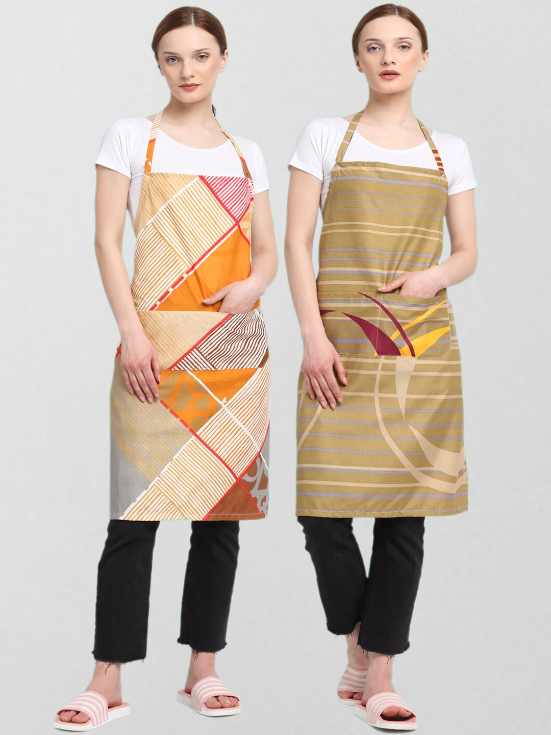 

KLOTTHE Unisex Pack Of 2 Cotton Printed 210 TC Aprons, Beige