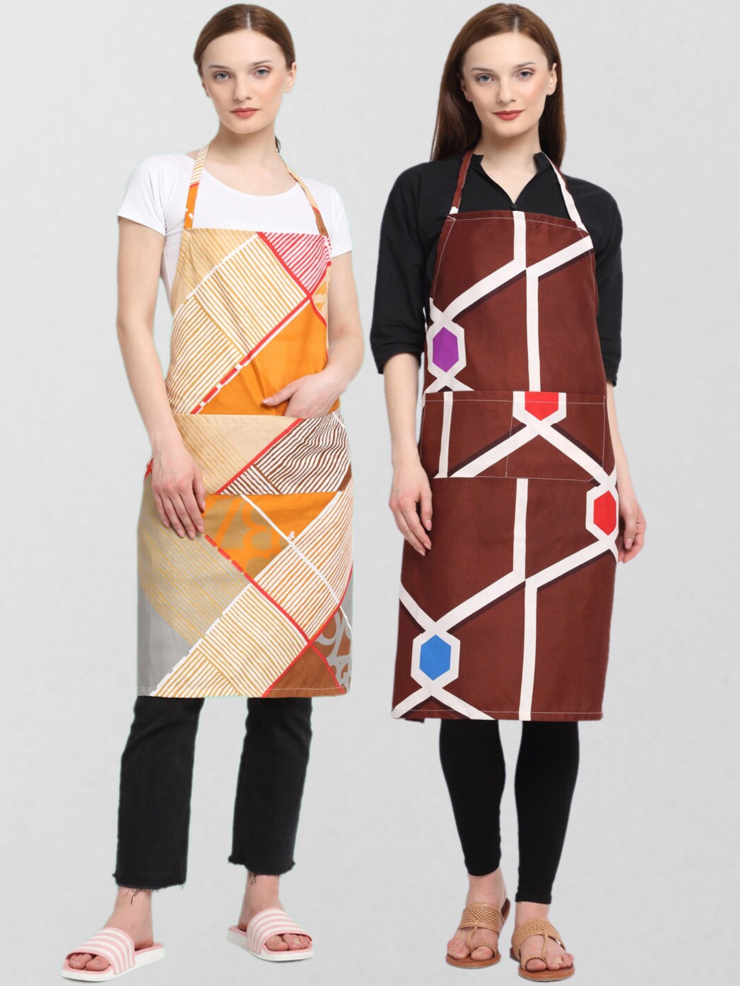 

KLOTTHE Set Of 2 Printed 210TC Cotton Aprons, Brown