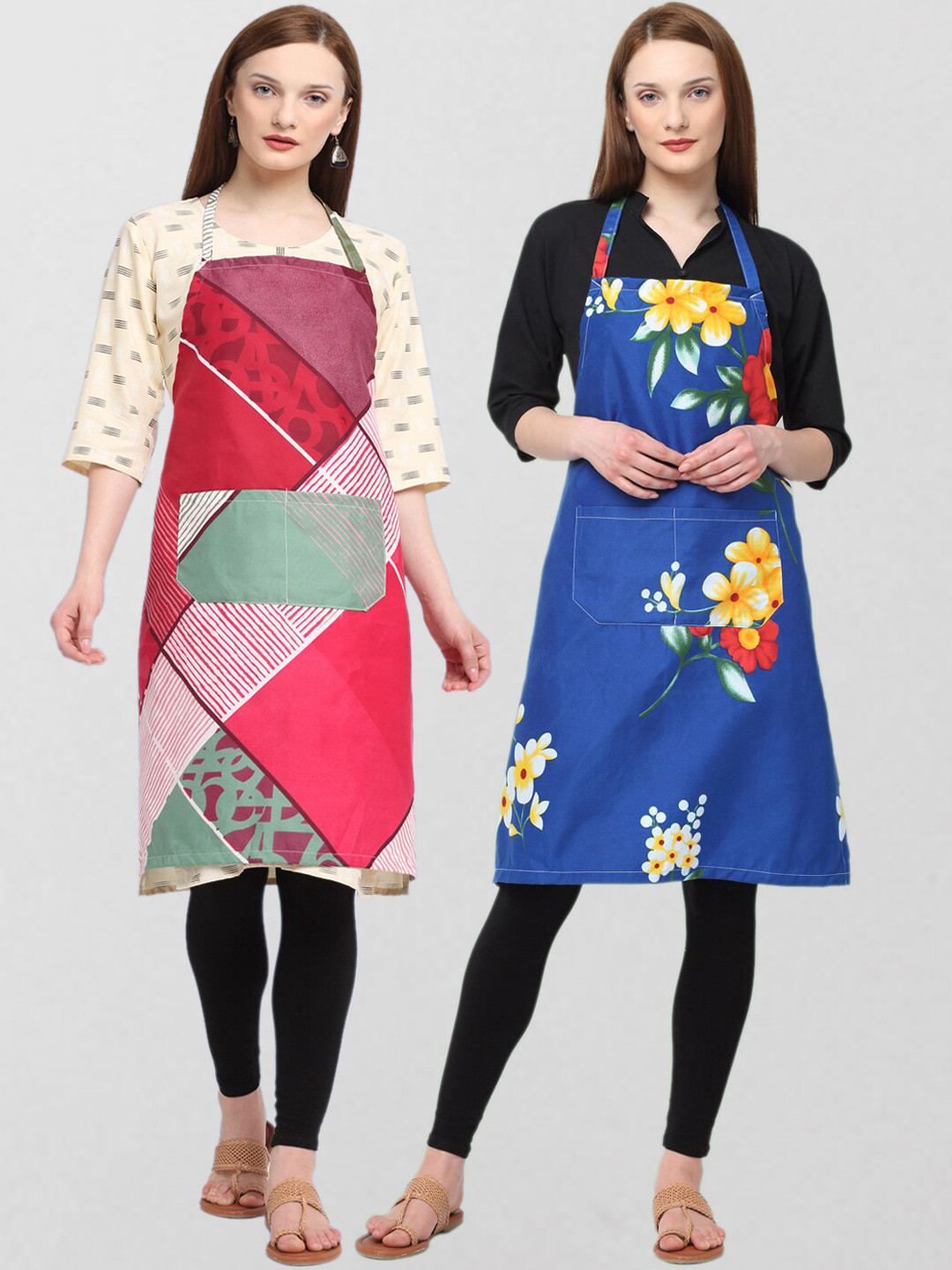 

KLOTTHE Unisex Pack Of 2 Printed Cotton 210 TC Aprons, Blue