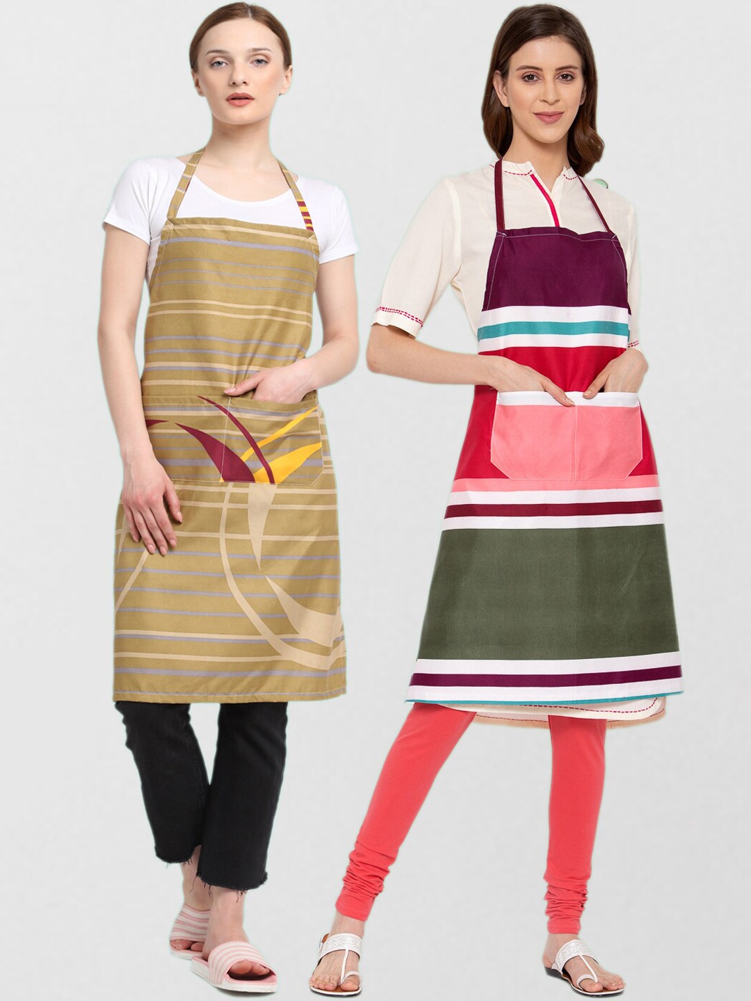 

KLOTTHE Unisex Pack Of 2 Printed 210TC Cotton Aprons, Olive