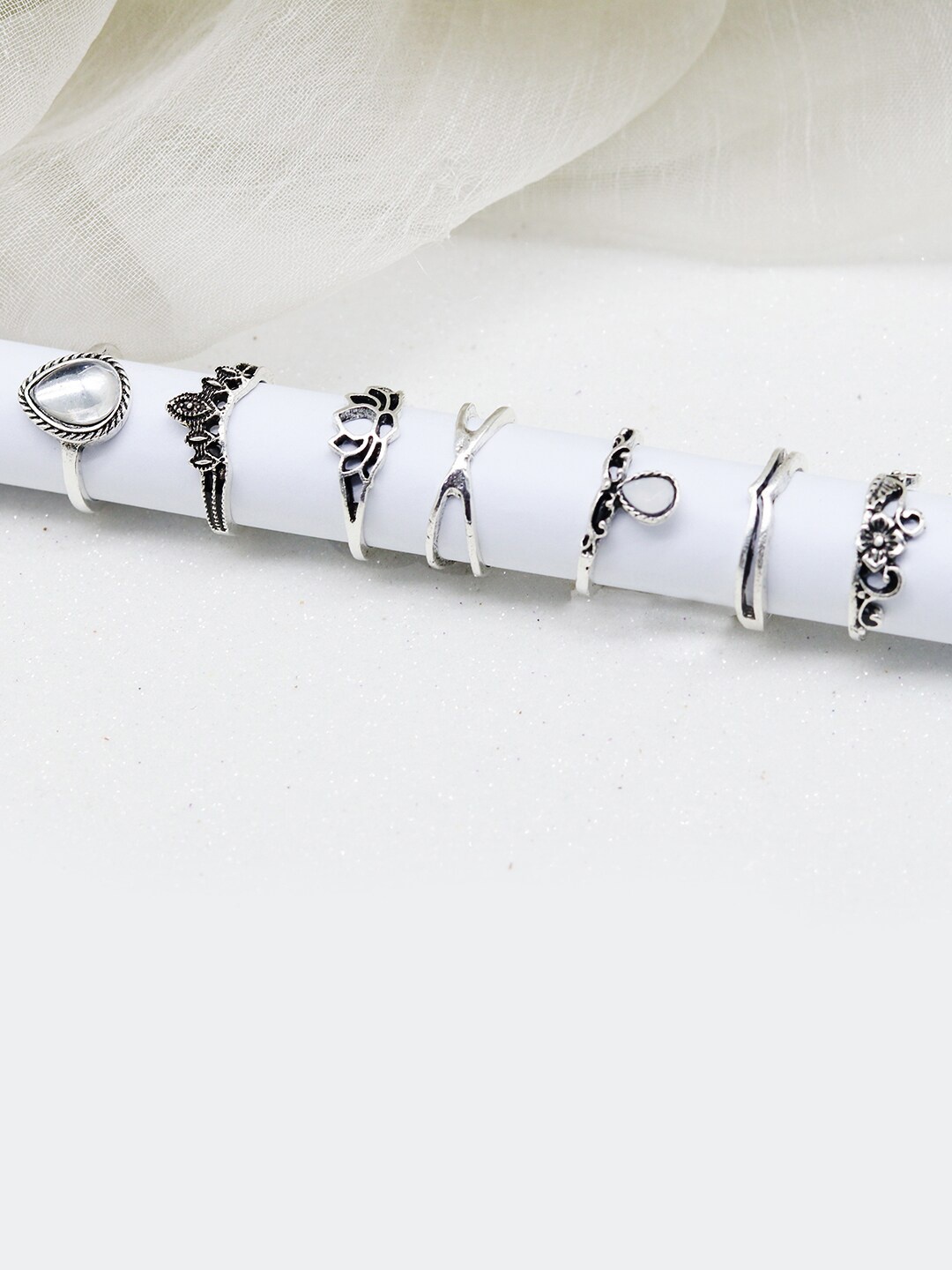 

JOKER & WITCH Set Of 7 Oxidised Silver-Plated Finger Rings