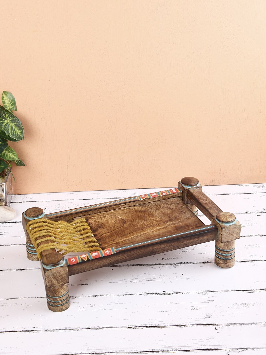 

Aapno Rajasthan Brown Exotic Wooden Charpai Stand Tray