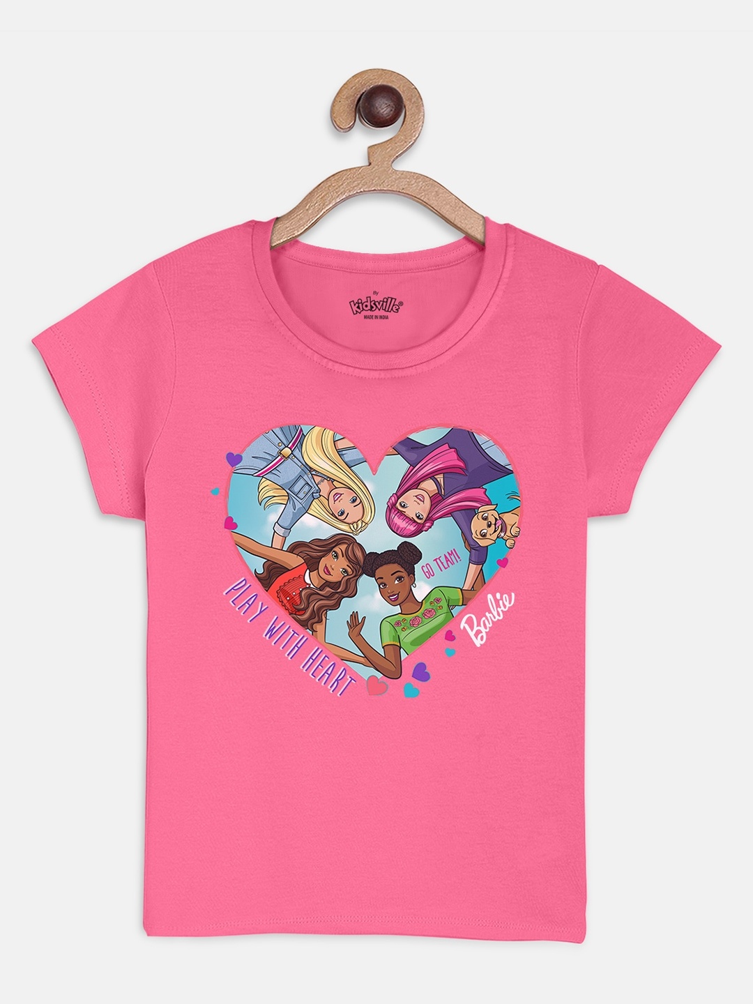 

Kids Ville Girls Pink Barbie Printed Cotton Pure Cotton T-shirt