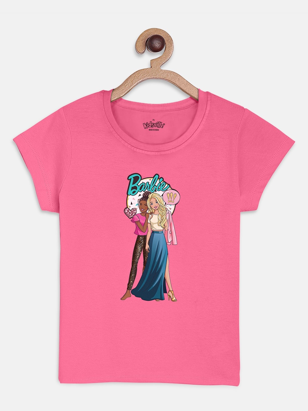 

Kids Ville Girls Pink Barbie Printed Cotton Pure Cotton T-shirt