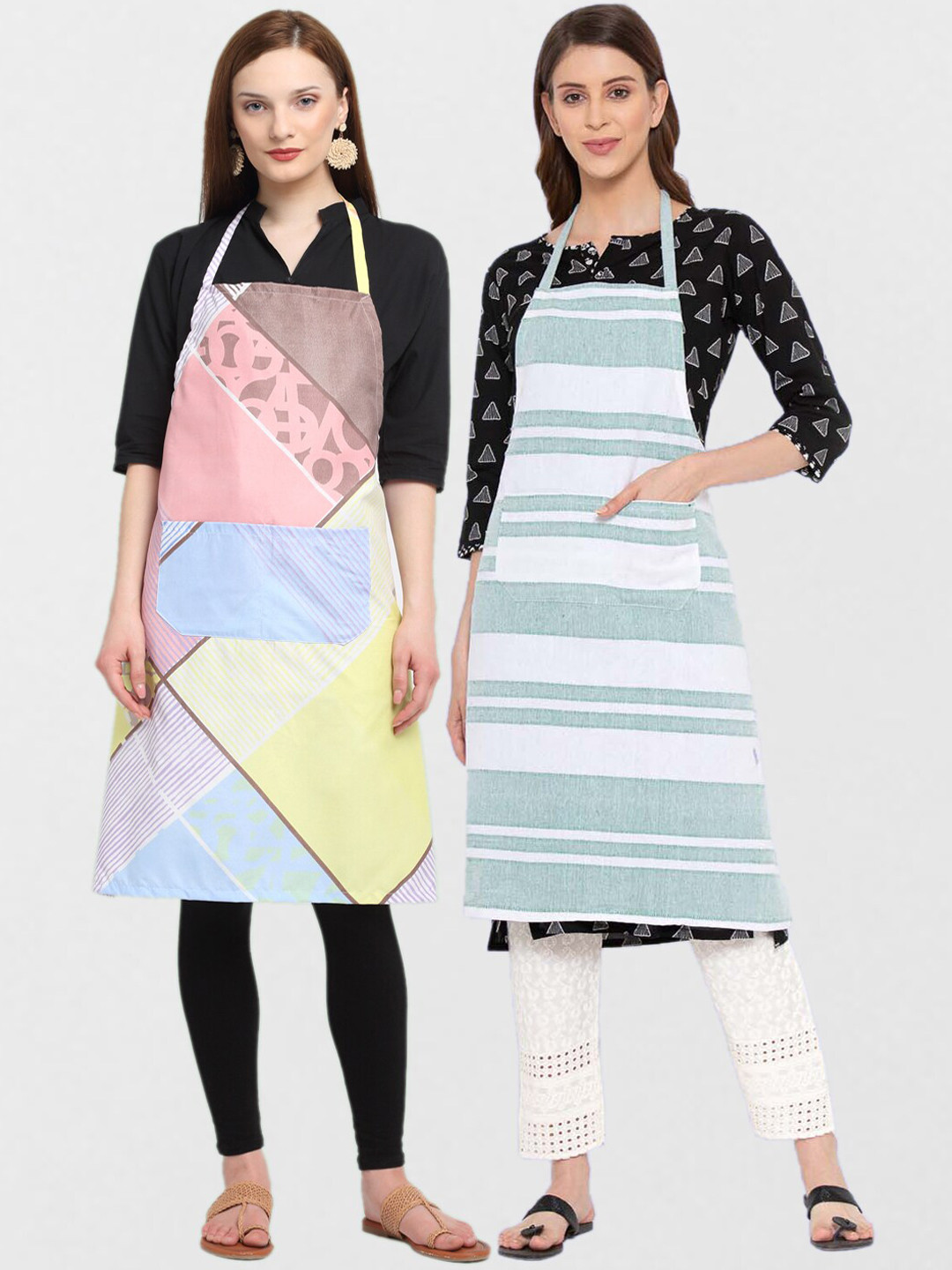

KLOTTHE Unisex Pack Of 2 Printed 210 TC Cotton Aprons, Blue