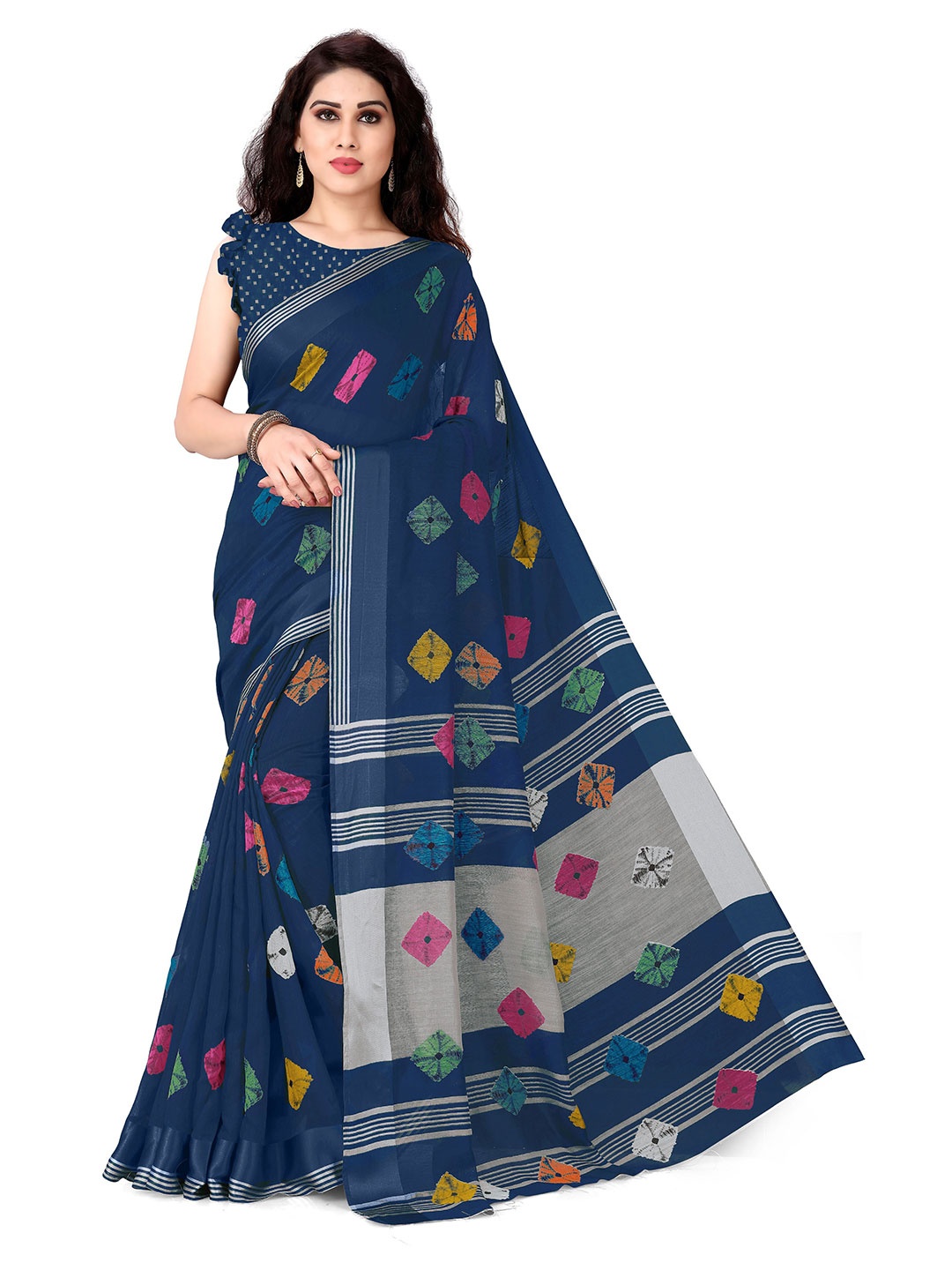 

KALINI Navy Blue & Pink Bandhani Saree