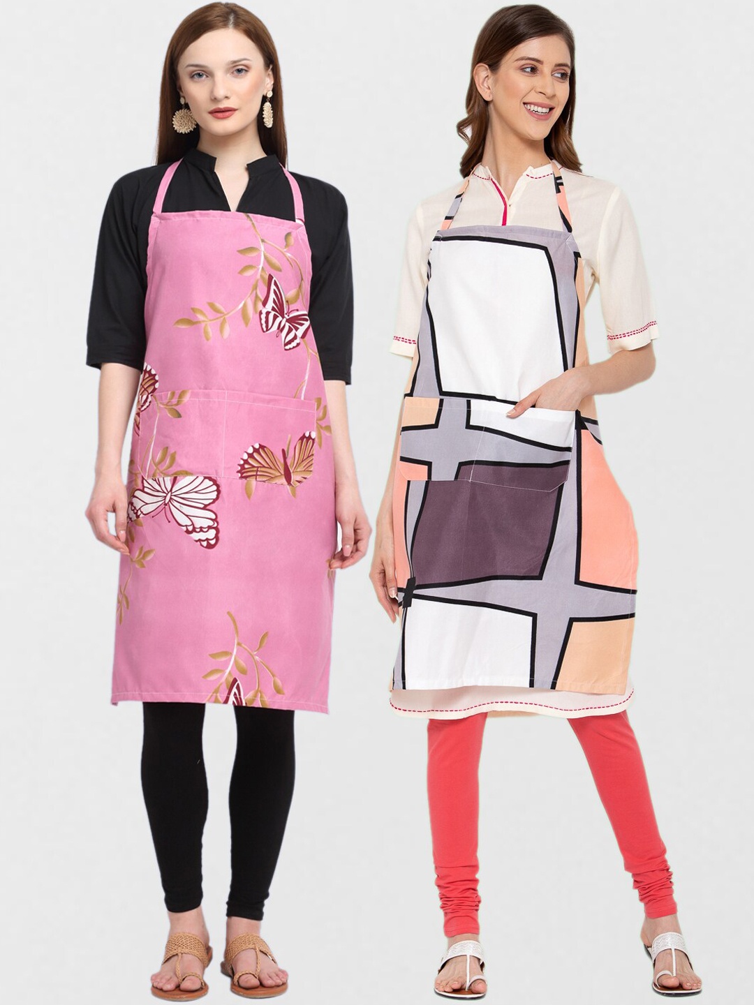 

KLOTTHE Unisex Pack Of 2 Printed Cotton 210 TC Aprons, Pink