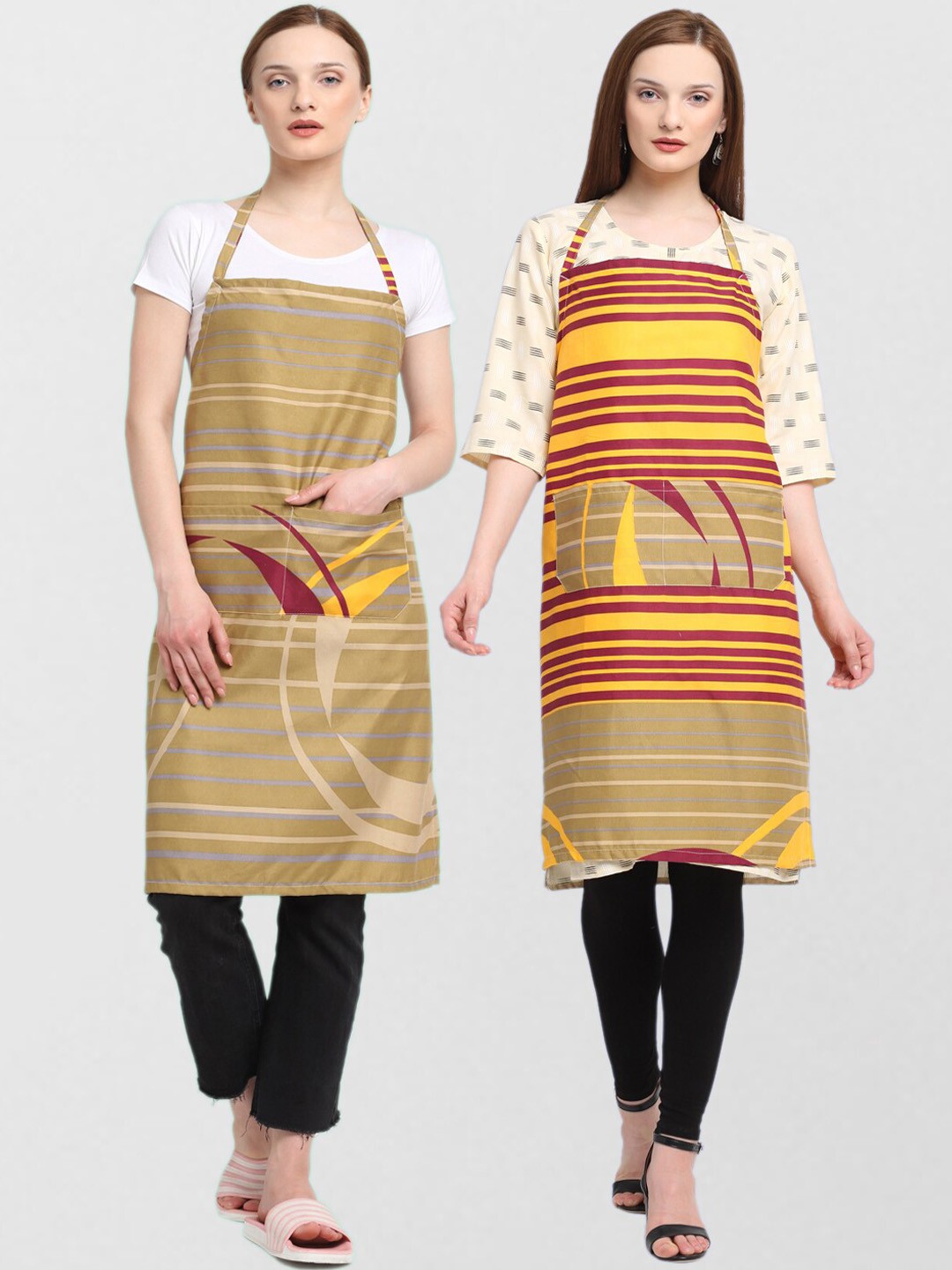 

KLOTTHE Unisex Pack Of 2 Printed Cotton 210 TC Aprons, Beige
