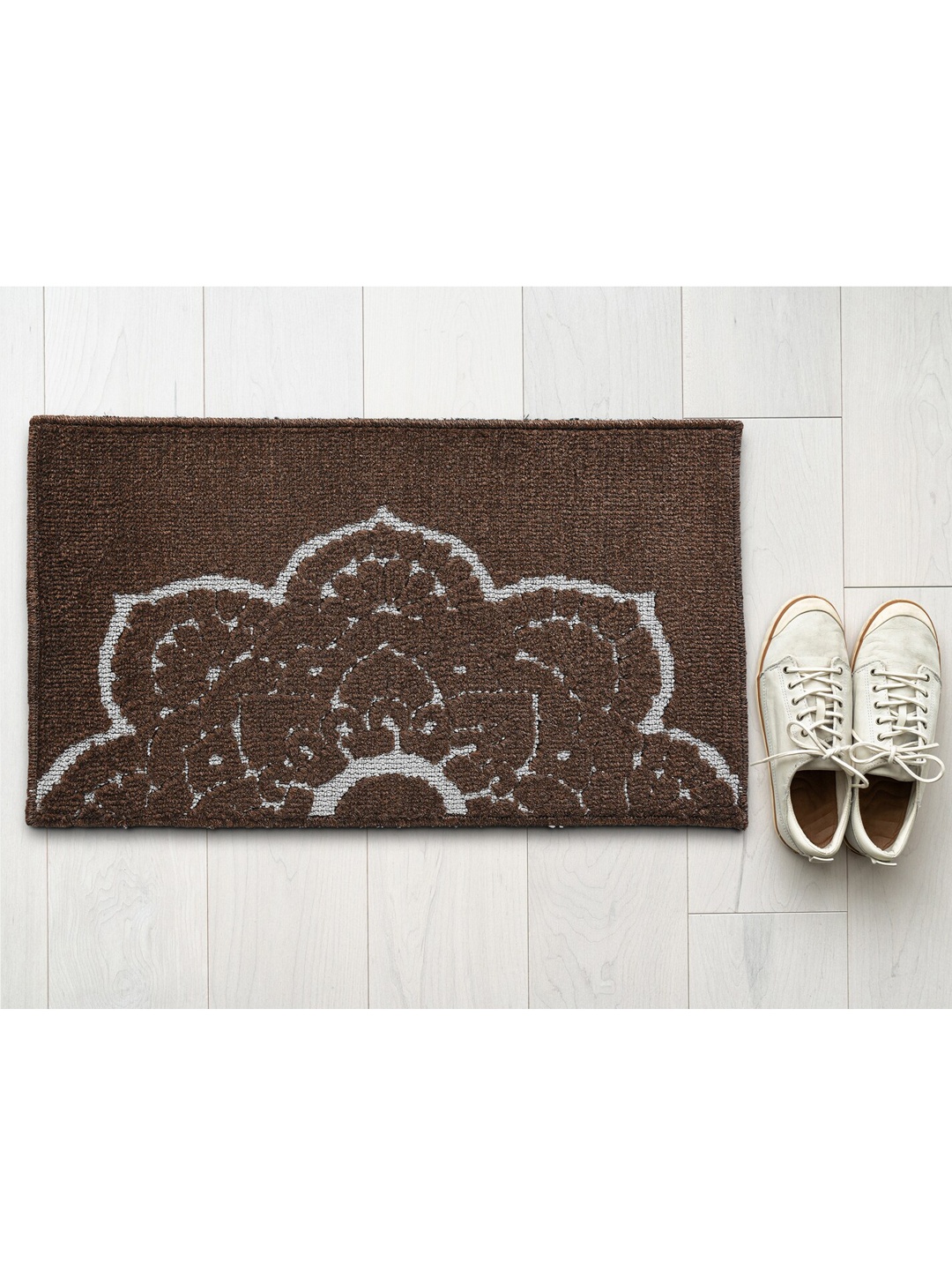 

Saral Home Set Of 2 Brown & White Printed Rectangular Anti-Skid Doormats