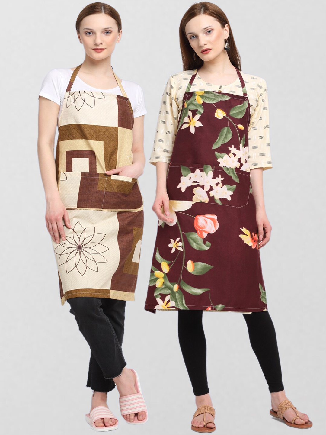

KLOTTHE Unisex Pack Of 2 Printed 210 TC Cotton Aprons, Beige