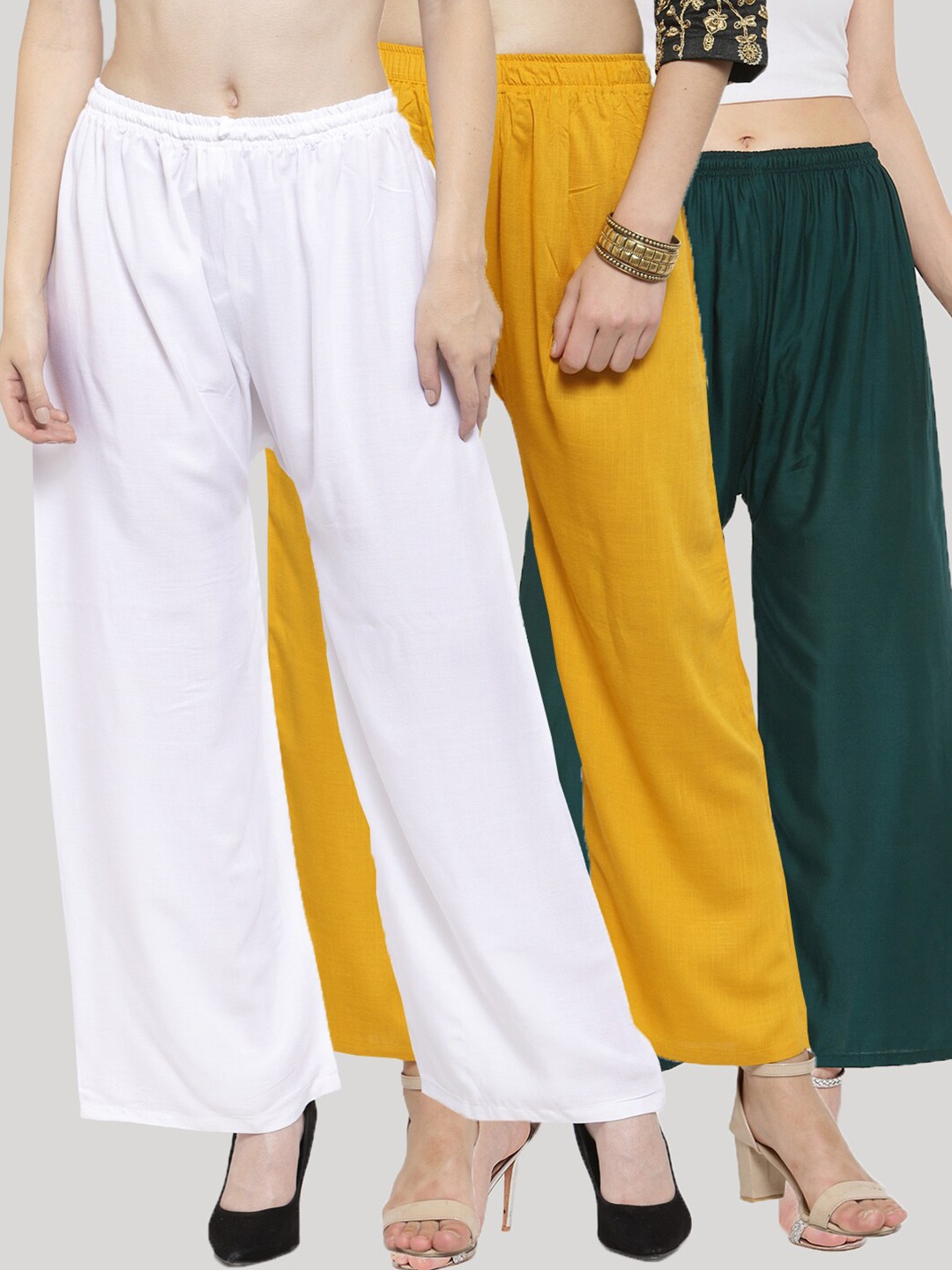 

Clora Creation Women White & Mustard Yellow 3 Knitted Palazzos