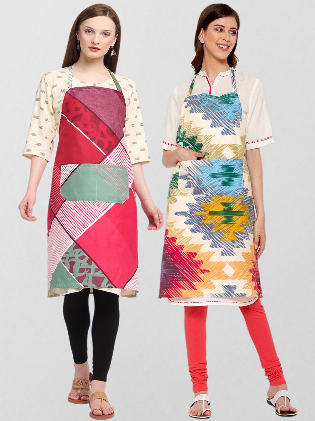 

KLOTTHE Unisex Pack Of 2 Printed 210 TC Cotton Aprons, Pink