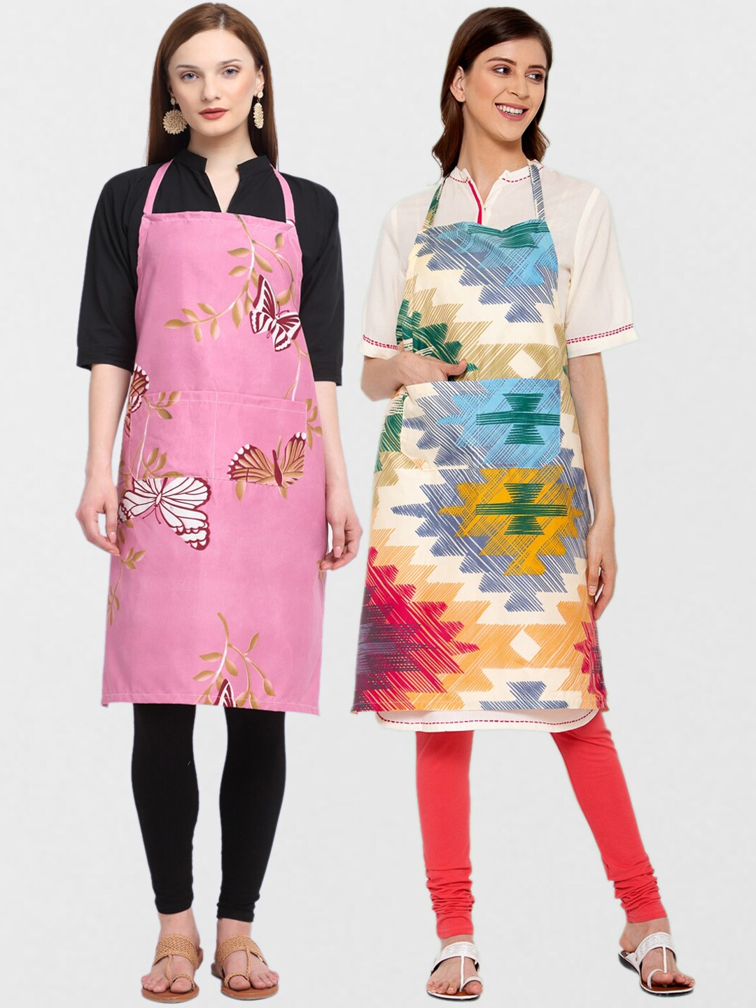 

KLOTTHE Unisex Pack Of 2 Printed 210TC Cotton Aprons, Pink