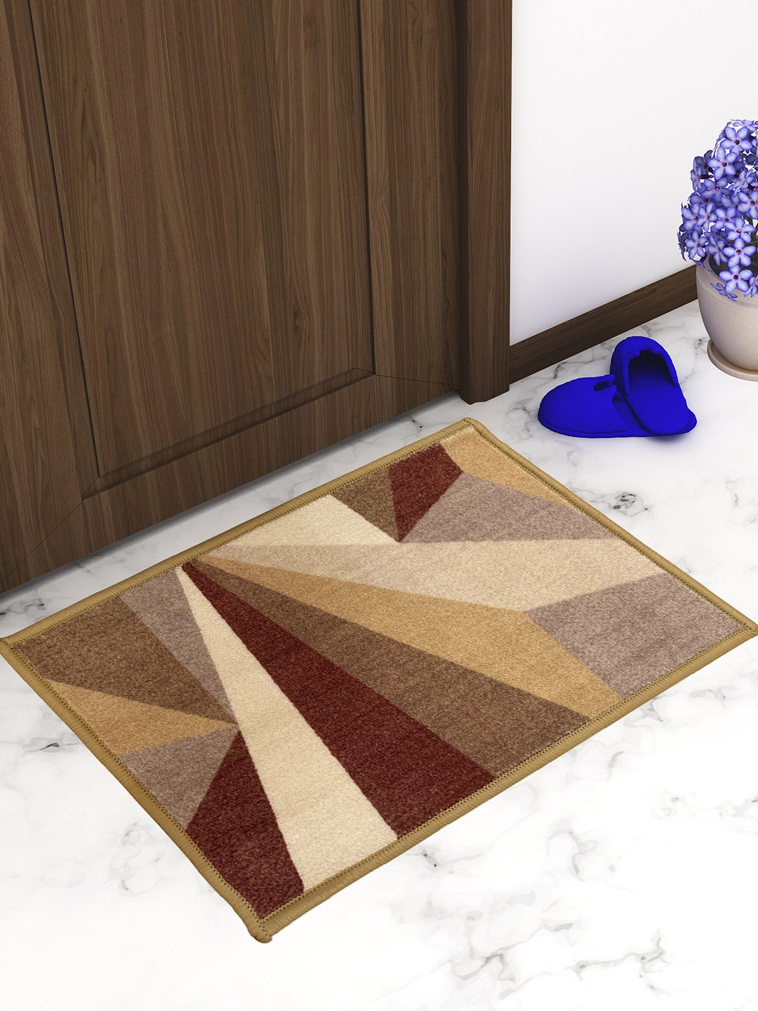 

Athom Trendz Set Of 3 Beige & Maroon Geometric Printed Anti-Skid Rectangular Door Mats