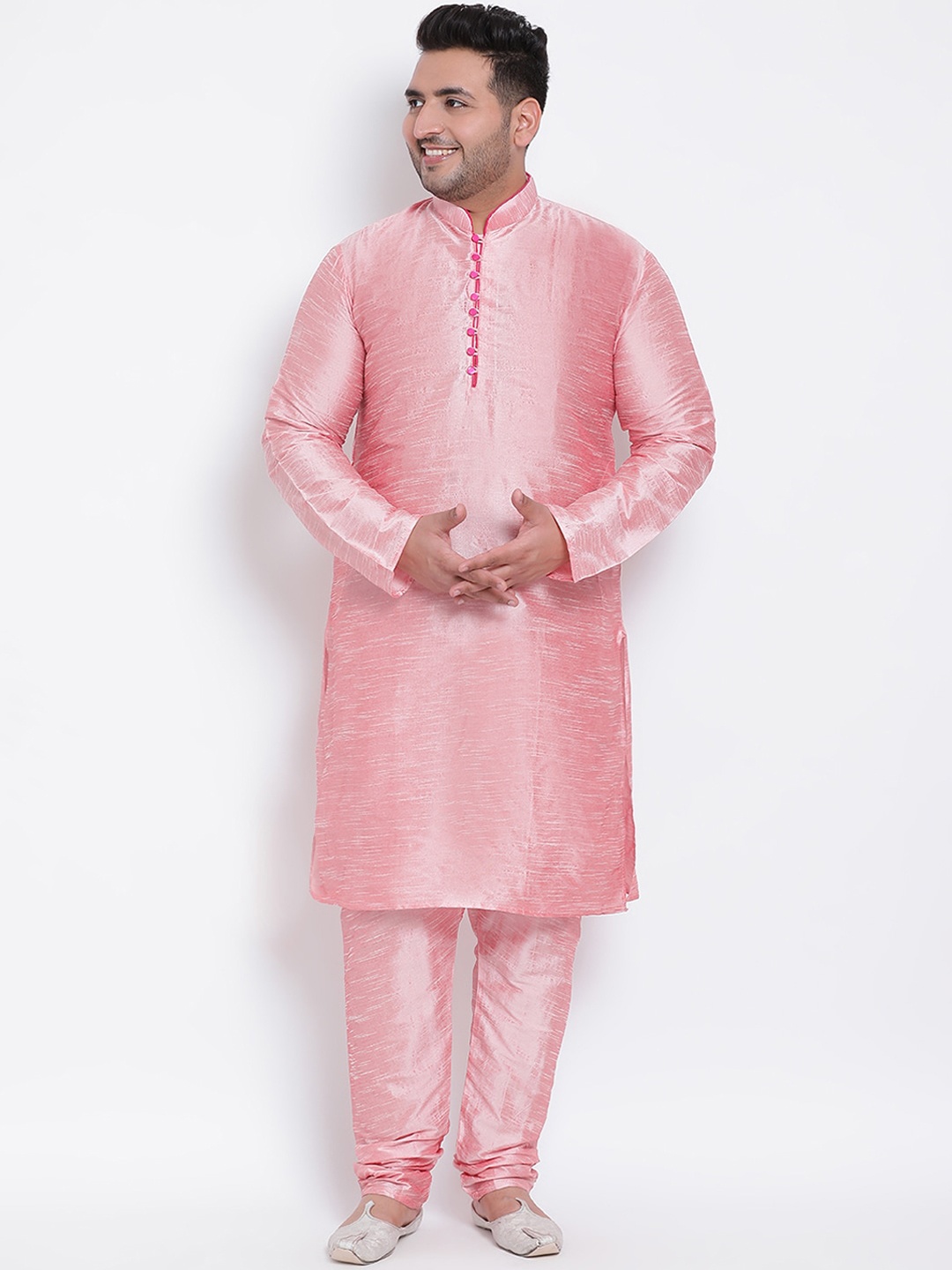 

Hangup Men Pink Dupion Silk Kurta with Pyjamas
