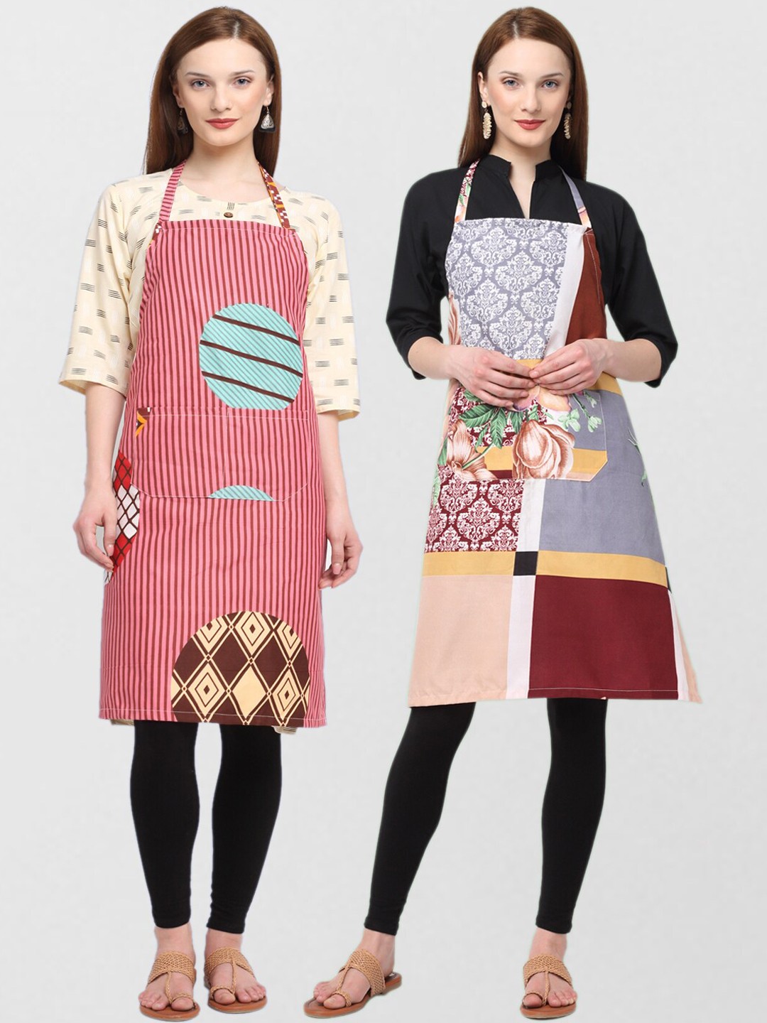 

KLOTTHE Unisex Pack Of 2 Printed 210 TC Cotton Aprons, Pink
