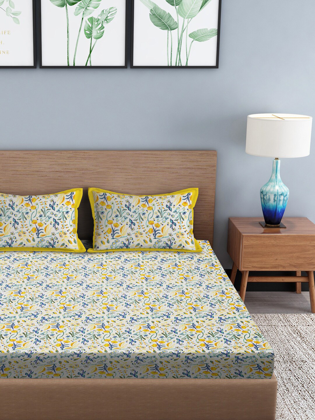 

Gulaab Jaipur Yellow & White Floral 210 TC King Bedsheet with 2 Pillow Covers