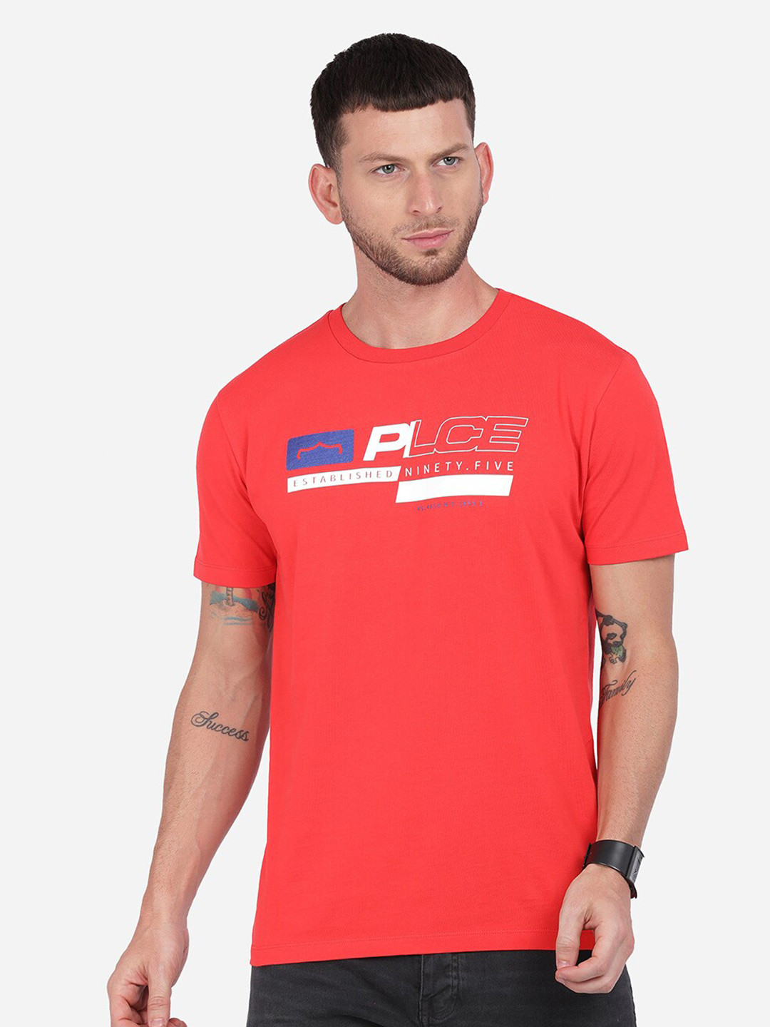 

883 Police Men Red & White Typography Printed T-shirt