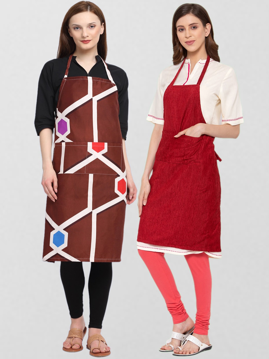 

KLOTTHE Pack Of 2 Printed 210TC Cotton Aprons, Brown