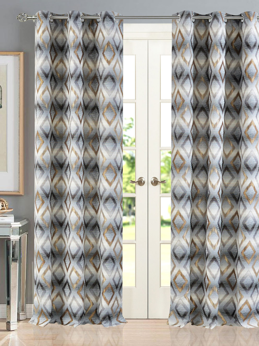 

Deco Window Beige & Grey Set of 2 Geometric Room Darkening Door Curtains