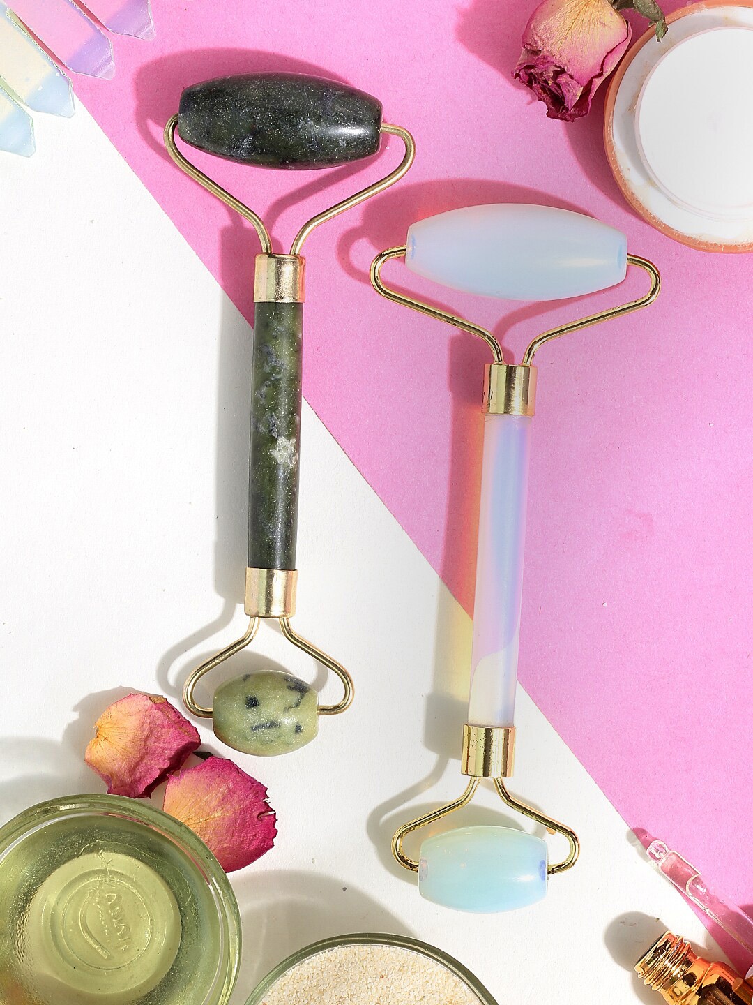 SKINDUZED Set of Textured & Quartz Jade Face Rollers, Green