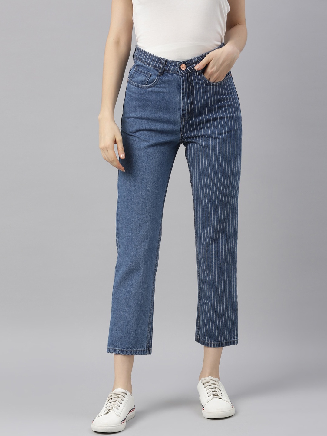 

ZHEIA Women Blue High-Rise Low Distress Jeans