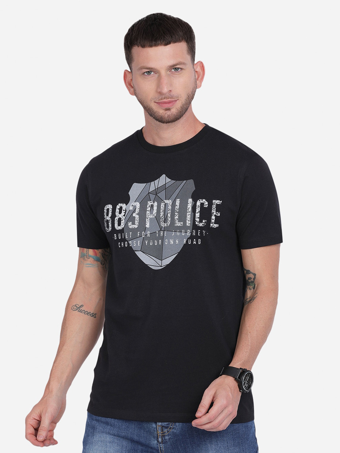 

883 Police Men Black Printed T-shirt