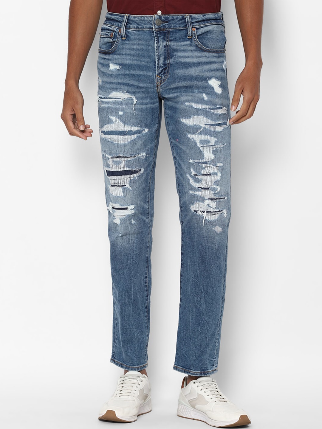

AMERICAN EAGLE OUTFITTERS Men Blue Slim Fit Mildly Distressed Heavy Fade Jeans