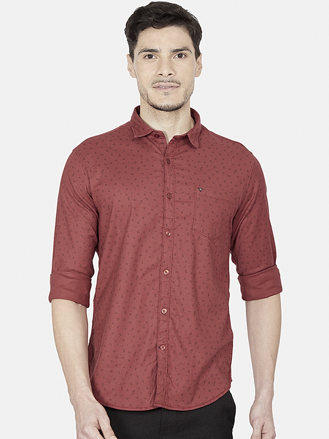 

Oxemberg Men Maroon Slim Fit Printed Casual Shirt