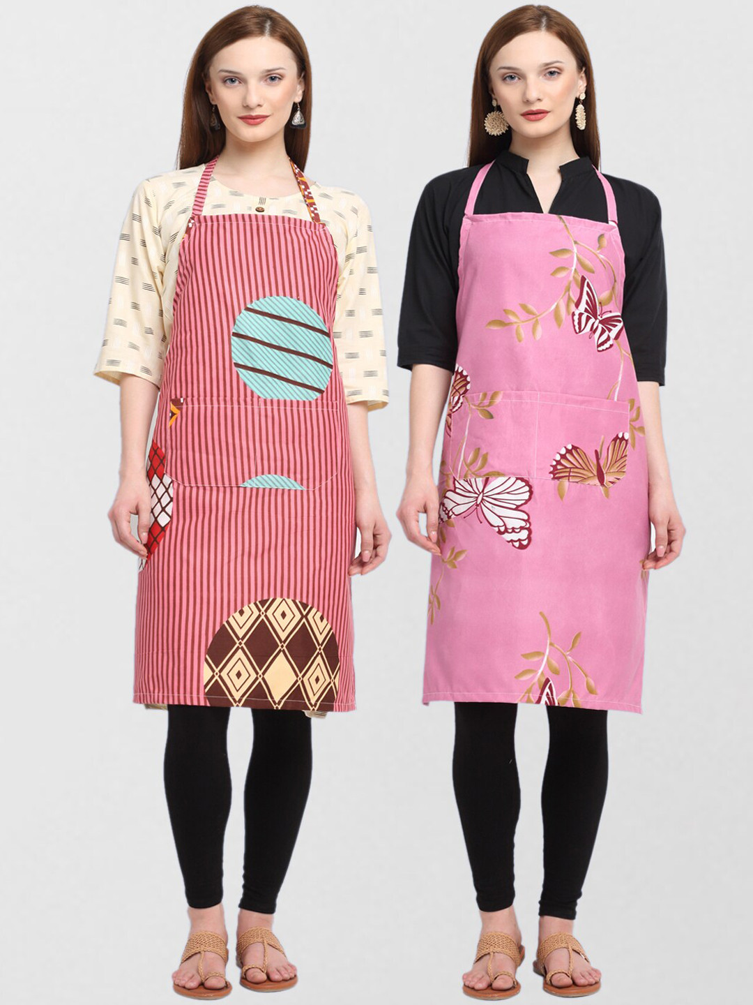 

KLOTTHE Unisex Pack Of 2 Cotton Printed 210 TC Aprons, Pink