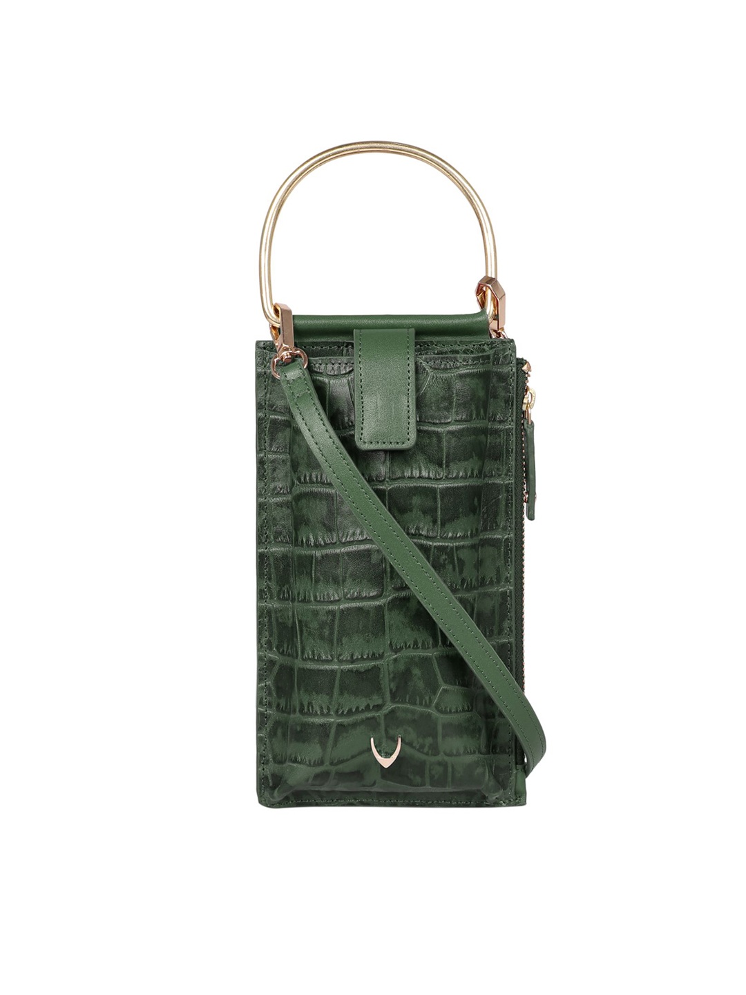 

Hidesign Women Green Crocodile Textured Leather Zip Around Wallet