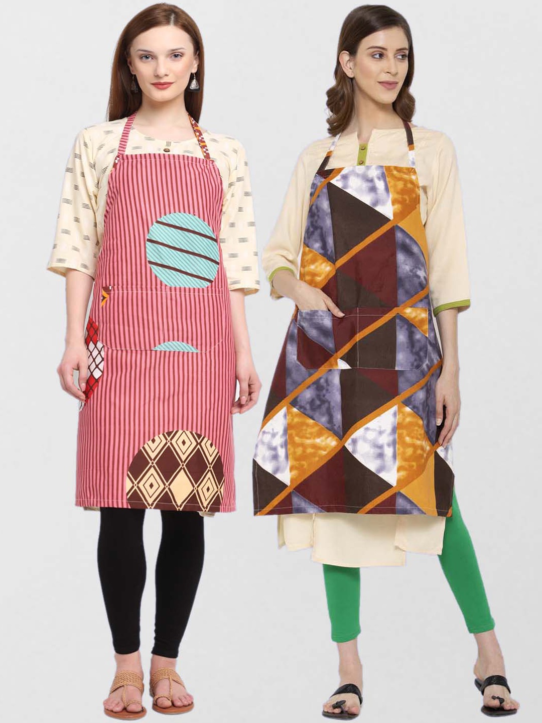 

KLOTTHE Unisex Pack Of 2 Printed 210 TC Cotton Aprons, Pink