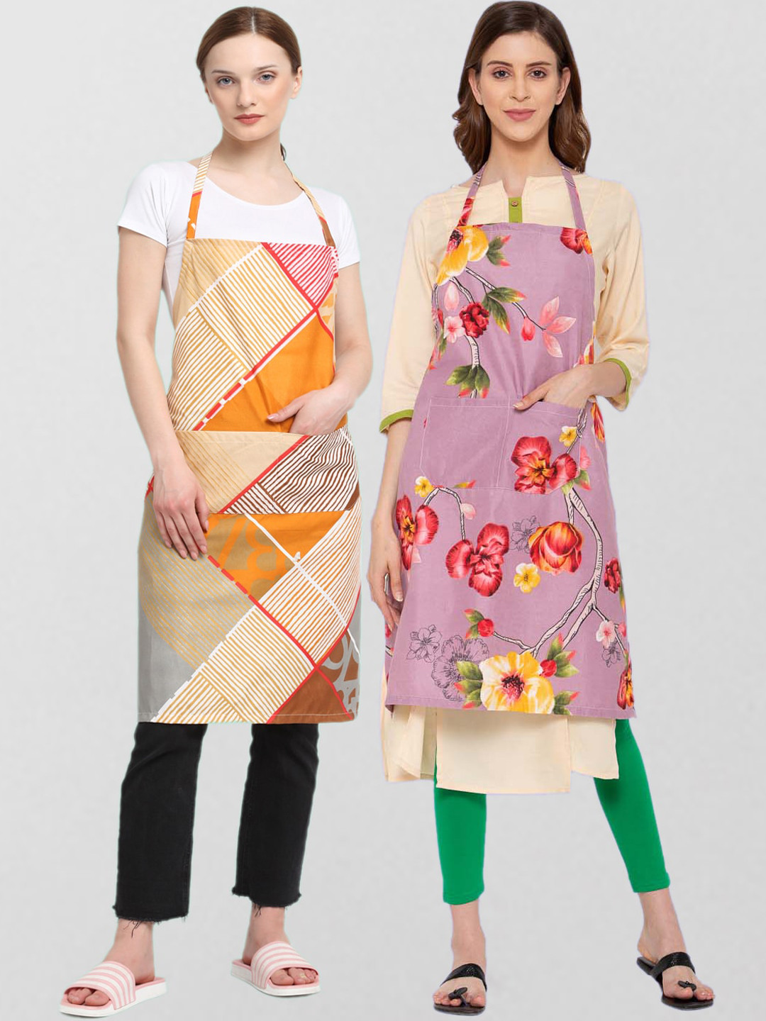 

KLOTTHE Unisex Pack Of 2 Printed 210 TC Cotton Aprons, Purple