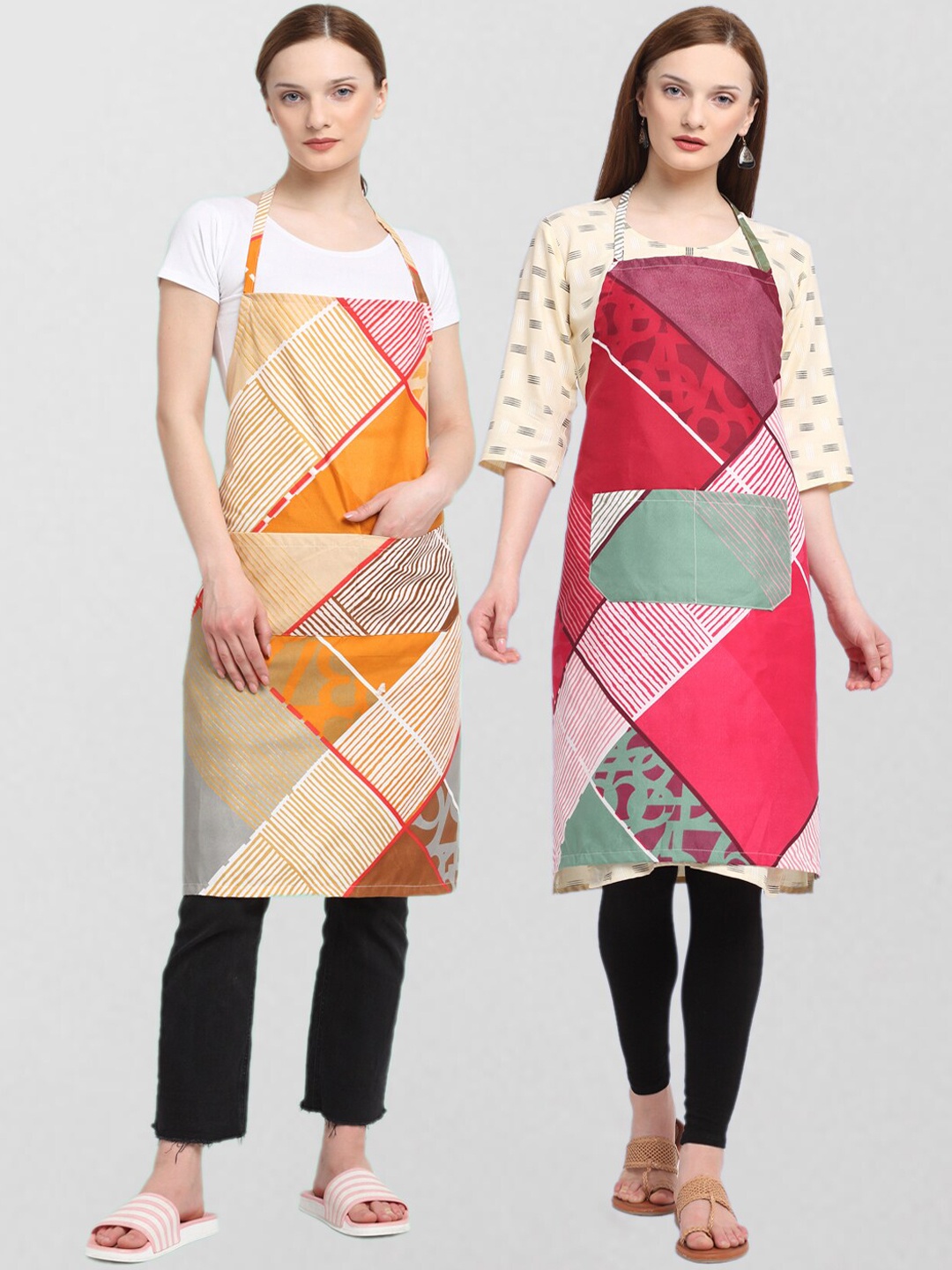 

KLOTTHE Unisex Pack Of 2 Printed 210TC Cotton Aprons, Pink