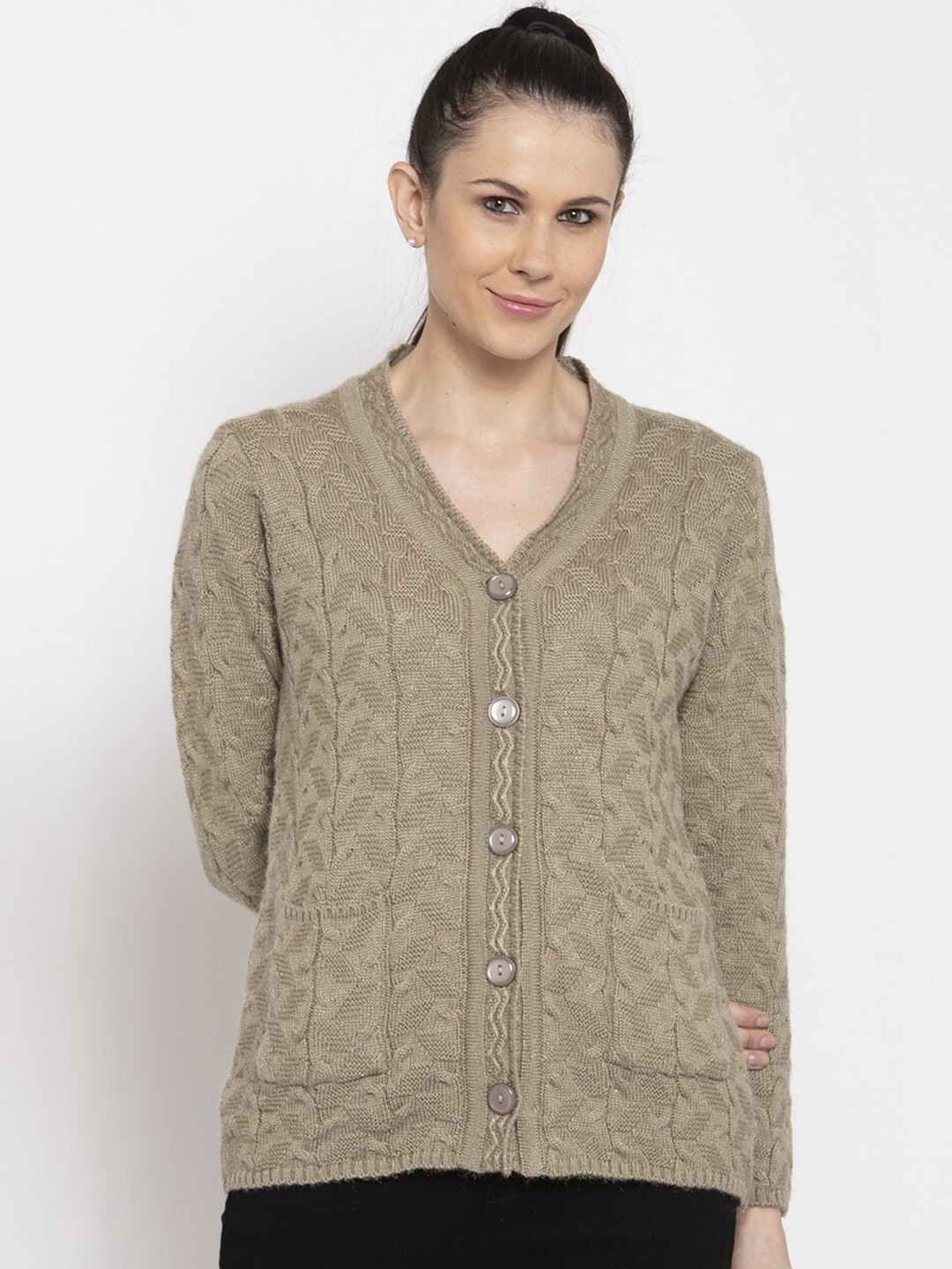 

VANYA Women Beige Cable Knit Cardigan