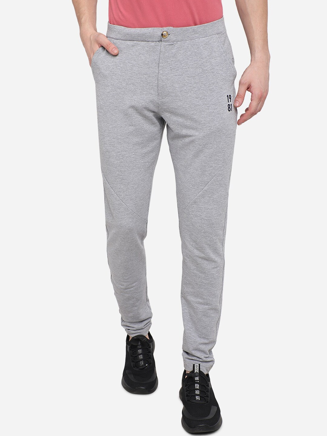 

JADE BLUE Men Grey Melange Solid Slim-Fit Track Pants